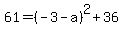 61=%28-3-a%29%5E2%2B36