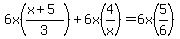 6x%28%28x%2B5%29%2F3%29+%2B+6x%284%2Fx%29+=+6x%285%2F6%29