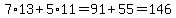 7%2A13%2B5%2A11=91%2B55=146