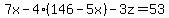 7x+-+4%28146-5x%29+-+3z+=+53