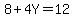 8+%2B+4Y+=+12