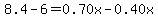 8.4-6=0.70x-0.40x