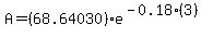 A=%2868.64030%29e%5E%28-0.18%283%29%29