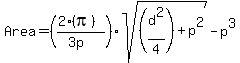 Area+=+%28%282%28pi%29%29%2F%283p%29%29%2Asqrt%28%28d%5E2%2F4%29+%2B+p%5E2%29+-+p%5E3