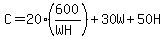 C=20%28600%2F%28WH%29%29%2B30W%2B50H