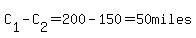 C%5B1%5D-C%5B2%5D=200-150=50miles