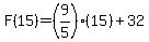 F%2815%29+=+%289%2F5%29%2815%29+%2B+32