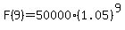 F%289%29=50000%281.05%29%5E9