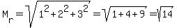 M[r]=sqrt(1^2+2^2+3^2)=sqrt(1+4+9)=sqrt(14)