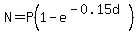 N+=+P+%281+-+e%5E%28-0.15d%29%29+