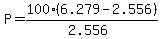 P=100%2A%286.279-2.556%29%2F%282.556%29