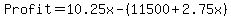 Profit+=+10.25x+-+%2811500+%2B+2.75x%29+
