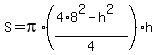 S=pi%2A%28%284%2A8%5E2-h%5E2%29%2F4%29%2Ah