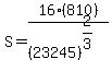 S+=+16%28810%29%2F%2823245%29%5E%282%2F3%29