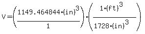 V=(1149.464844(in)^3/1)((1(ft)^3)/(1728(in)^3))