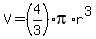 V=(4/3)*pi*r^3
