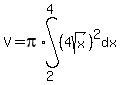V=+pi%2Aint%28%284sqrt%28x%29%29%5E2%2C+dx%2C+2%2C+4+%29++