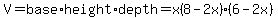 V=base%2Aheight%2Adepth=x%288-2x%29%286-2x%29