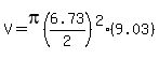 V=pi(6.73/2)^2(9.03)