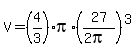 V+=+%284%2F3%29pi%2A%2827%2F%282pi%29%29%5E3
