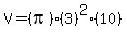 V+=+%28pi%29%283%29%5E2%2810%29