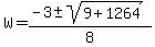 W+=+%28-3%2B-sqrt%289%2B1264%29%29%2F8