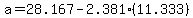 a=28.167-2.381(11.333)