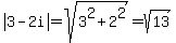 abs(3-2i)=sqrt(3^2+2^2)=sqrt(13)