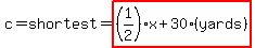 c=shortest=highlight((1/2)x+30(yards))