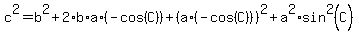 c%5E2+=+b%5E2+%2B+2%2Ab%2Aa%2A%28-cos%28C%29%29+%2B+%28a%2A%28-cos%28C%29%29%29%5E2+%2B+a%5E2%2Asin%5E2%28C%29