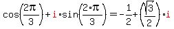 cos%282pi%2F3%29%2Bred%28i%29%2Asin%282%2Api%2F3%29+=+-1%2F2%2B%28sqrt%283%29%2F2%29red%28i%29