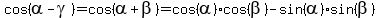 cos%28alpha+-+gamma%29+=+cos%28alpha+%2B+beta%29+=+cos%28alpha%29%2Acos%28beta%29+-+sin%28alpha%29%2Asin%28beta%29