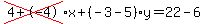 cross%284%2B-4%29%2Ax%2B%28-3-5%29%2Ay=22-6