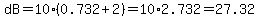 dB+=+10%2A%280.732+%2B+2%29+=+10%2A2.732+=+27.32+