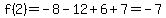 f%282%29=-8-12%2B6%2B7=-7