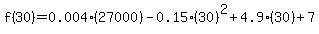 f(30)=0.004(27000)-0.15(30)^2+4.9(30)+7