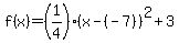 f(x)=(1/4)(x-(-7))^2+3