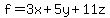 f=3x+5y+11z