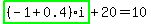highlight_green%28+%28-1%2B0.4%29%2Ai+%29%2B20=10
