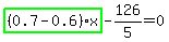 highlight_green%28+%280.7-0.6%29%2Ax+%29-126%2F5=0