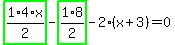 highlight_green%28+1%2F2%2A4%2Ax+%29-highlight_green%28+1%2F2%2A8+%29-2%2A%28x%2B3%29=0