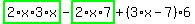 highlight_green%28+2%2Ax%2A3%2Ax+%29-highlight_green%28+2%2Ax%2A7+%29%2B%283%2Ax-7%29%2A6