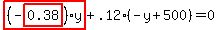 highlight_red%28+%28-highlight_red%28+0.38+%29%29%2Ay+%29%2B.12%2A%28-y%2B500%29=0