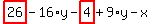 highlight_red%28+26+%29-16%2Ay-highlight_red%28+4+%29%2B9%2Ay-x