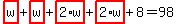 highlight_red%28+w+%29%2Bhighlight_red%28+w+%29%2Bhighlight_red%28+2%2Aw+%29%2Bhighlight_red%28+2%2Aw+%29%2B8=98
