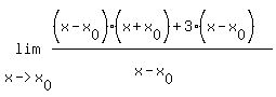 lim%28x-%3Ex%5B0%5D%2C%28%28x-x%5B0%5D%29%28x%2Bx%5B0%5D%29%2B3%28x-x%5B0%5D%29%29%2F%28x-x%5B0%5D%29%29