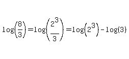log%28%288%2F3%29%29+=+log%28%282%5E3%2F3%29%29+=+log%28%282%5E3%29%29+-+log%28%283%29%29