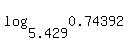 log( 5.429, 0.74392 )