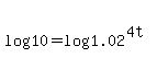 log(10) = log(1.02^(4t))
