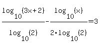 log%2810%2C%283x%2B2%29%29%2Flog%2810%2C%282%29%29-log%2810%2C%28x%29%29%2F2log%2810%2C%282%29%29=3